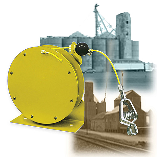 Delmaco, grounding reel, bonding, cable, discharge, MIL C83413/4, electrostatic, earthing, grounding, A-A-50696, static, aircraft, hand crank, self retracting, spring powered, handling equipment, bulk material transfer, aviation, fuel, refinery, combustible,